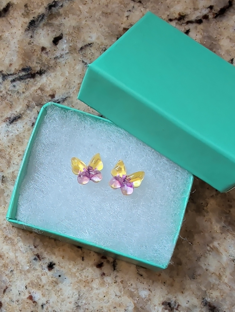 Yellow and Pink Butterfly Stud Earrings - Women Jewelry
